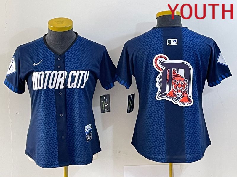 Youth Detroit Tigers Blank Blue City Edition Nike 2024 MLB Jersey style 5->women mlb jersey->Women Jersey